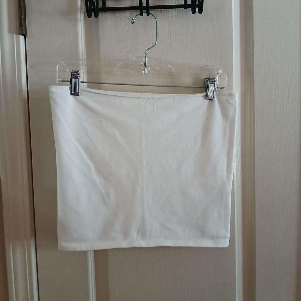 Anthropologie Basic White Stretch Cotton Cropped Tube Top S Minimalist Y2K Boho